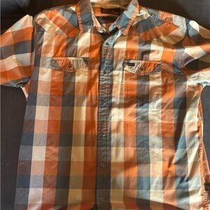 Howler Brothers Orange and Blue Plaid Shirt